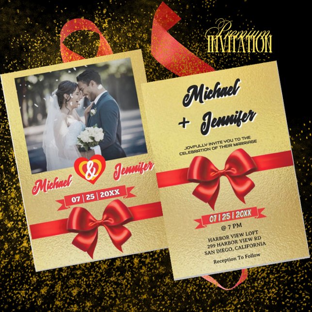 Convites Casamento de Fotografias Personalizadas Douradas e (Criador carregado)