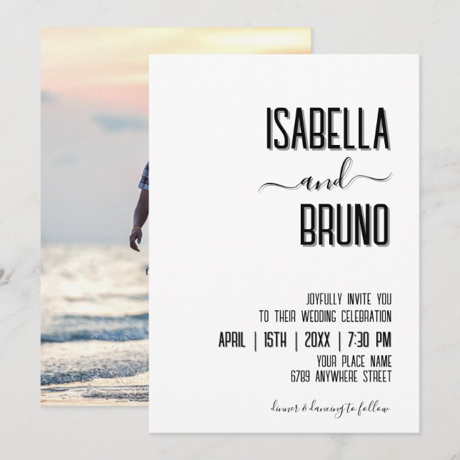 Convites Casamento de Fotografias Personalizadas, Na moda,  (Frente/Verso)