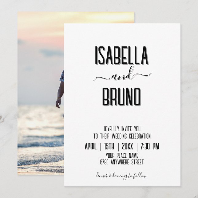 Convites Casamento de Fotografias Personalizadas, Na moda,  (Frente/Verso)