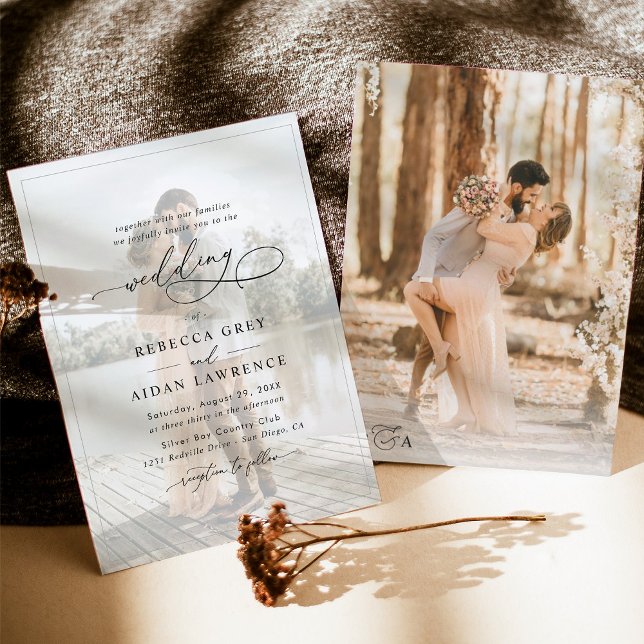 Convites Casamento de Fotografias Pretas e Brancas de Scrip (Criador carregado)