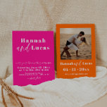 Convites Casamento de Fotografias Rosa Quente e Caligrafia<br><div class="desc">Este é um convite ousado e moderno para casamento, com uma bela fonte de caligrafia e um fundo brilhante. Todas as cores são editáveis. // Para designs correspondentes, procure "FALLON" na certeira loja Nicole Zazzle. * Se você gosta deste design, mas não o vê disponível para algo que você está...</div>