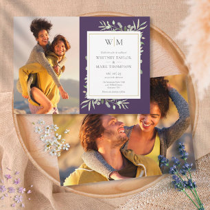 Convites Casamento de Fotografias Roxo Monograma Verde