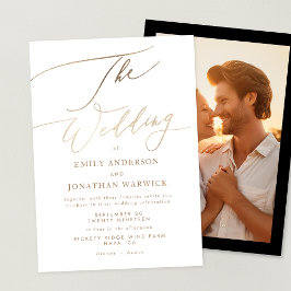 Convites Casamento de Fotografias Simples e Dourada Caligra