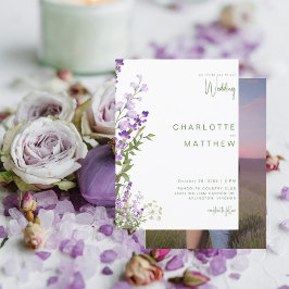 Convites Casamento de Fotografias Simples Greenery Lavanda