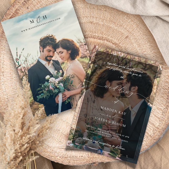 Convites Casamento de Fotografias Simples Preto de Sobrepos (Criador carregado)