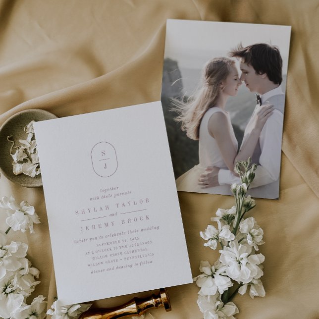 Convites Casamento de Fotografias Simples Rosa Roxo SHYLAH (SHYLAH Simple Dusty Rose Purple Photo Wedding Invitation)