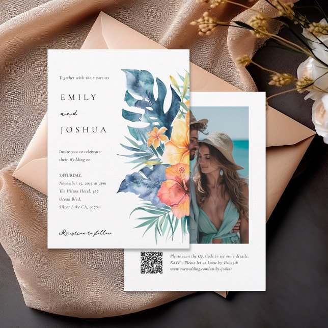 Convites Casamento de Fotografias Tropicais de Verão QR (Criador carregado)