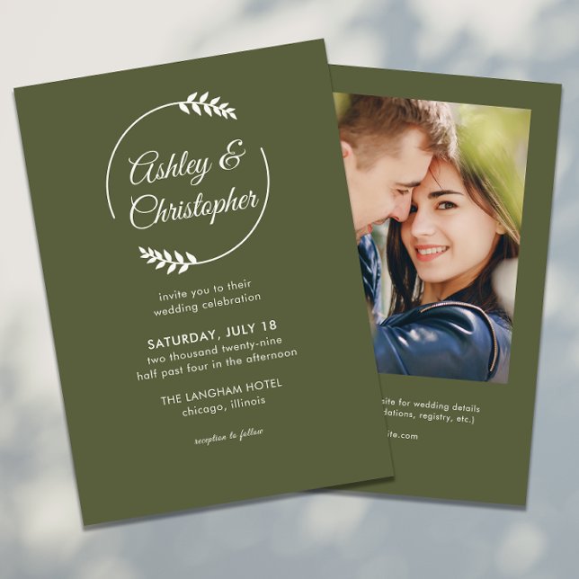 Convites Casamento de Fotografias Verde Azul com Quadro Fol (Criador carregado)