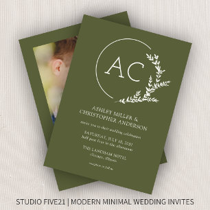 Convites Casamento de Fotografias Verde Azul com Quadro Fol