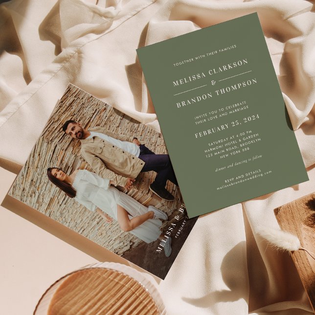 Convites Casamento de Fotografias Verdes Modernas e Minimal (Criador carregado)