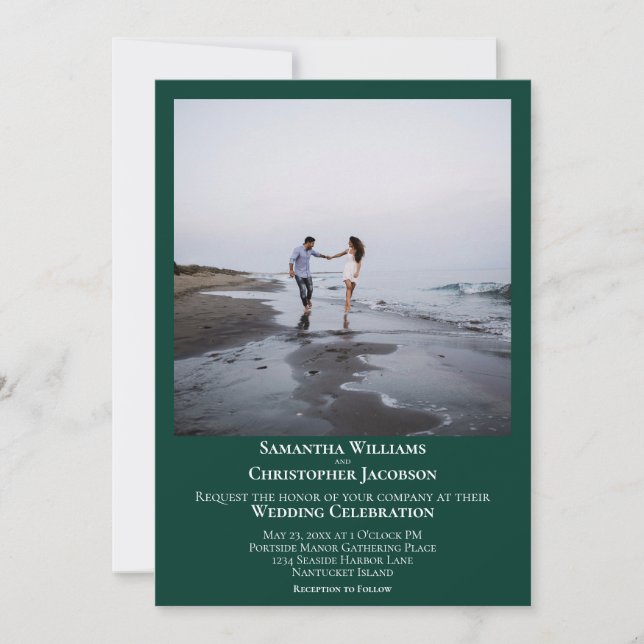 Convites Casamento de Fotografias Verdes Modernas e Simples (Frente)