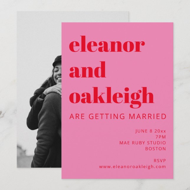 Convites Casamento de Fotografias Vermelhas Cor-de-Rosa Bri (Frente/Verso)