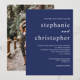 Convites Casamento de Fotos Azul com Marinho de Script Mini