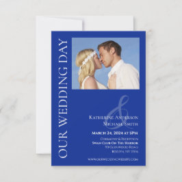 Convites Casamento de Fotos Azul e Branco Moderno-