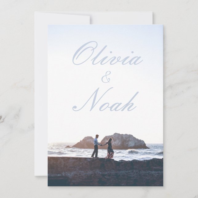 Convites Casamento de Fotos Azul Moderno com Poster de Film (Frente)