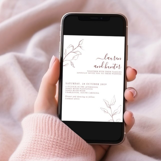 Convites Casamento de Fotos Botânicas de Script Burgundy Mo (Criador carregado)