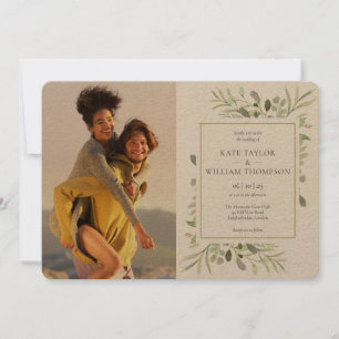 Convites Casamento de Fotos Botânicos de Verdura Kraft Rúst