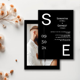 Convites Casamento de Fotos Branca e Preto Simples Moderno
