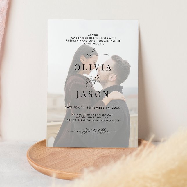 Convites Casamento de Fotos Branca Negra com Script Românti (Criador carregado)