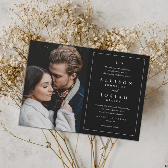 Convites Casamento de Fotos Branco e Preto do Monograma Clá (Criador carregado)