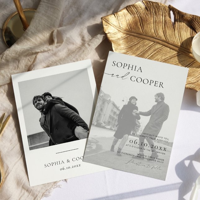 Convites Casamento de Fotos Branco e Preto Elegante (Criador carregado)