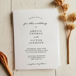 Convites Casamento de Fotos Branco e Preto Minimalista Eleg