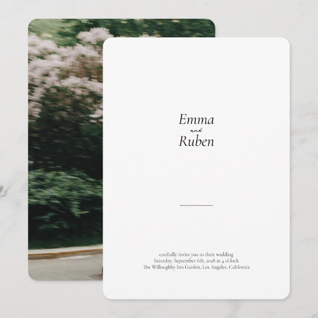 Convites Casamento de Fotos Branco e Preto Ultra Minimalist (Frente/Verso)