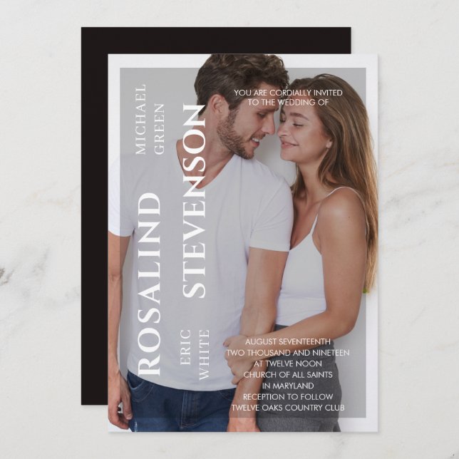Convites Casamento de Fotos Branco Mínimo Casual e Preto (Frente/Verso)