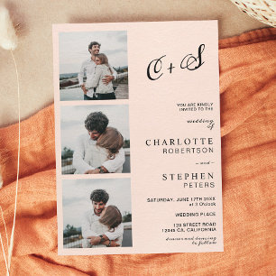 Convites Casamento de fotos com iniciais casuais minimalist