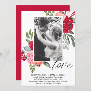 Convites Casamento De Fotos De Amor Com Script Floral Brigh