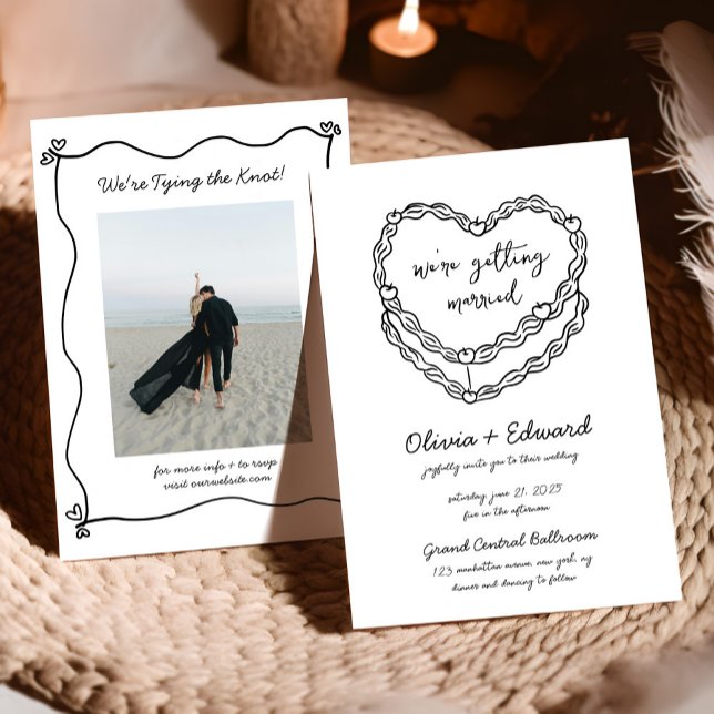 Convites Casamento De Fotos De Bolo Desenhado À Mão (Criador carregado)