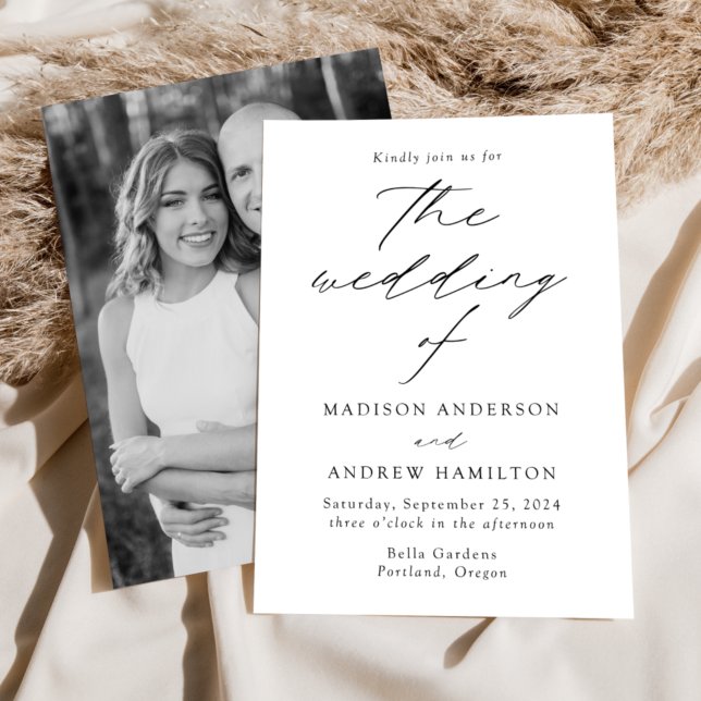 Convites Casamento de Fotos de Elegância Moderna Branca e N (Criador carregado)