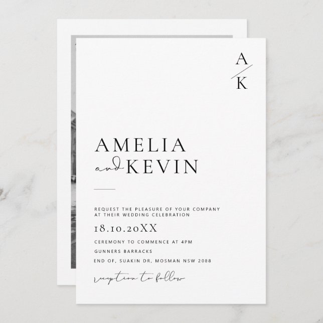 Convites Casamento de fotos de fotografia moderna e minimal (Frente/Verso)