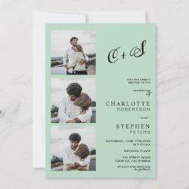 Convites Casamento de fotos de iniciais casuais verdes mode