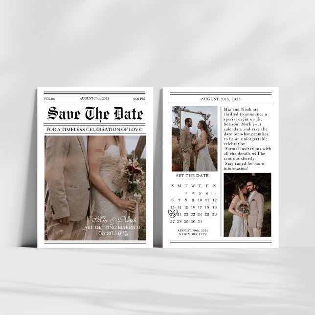 Convites Casamento de fotos de jornal do calendário salvar  (Criador carregado)