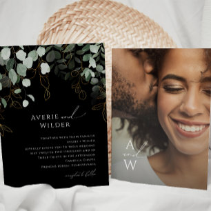 Convites Casamento De Fotos De Monograma Dourado E Preto Ve