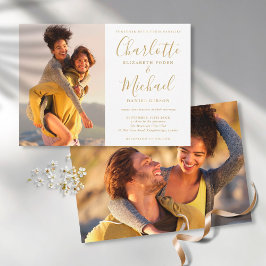 Convites Casamento de Fotos de Script de Assinatura Dourada