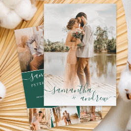 Convites Casamento de fotos de script minimalista verde mod