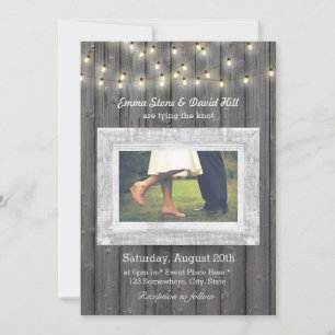 Convites Casamento de Fotos de Wood das Luzes de Cordas Rá