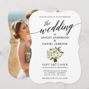 Convites Casamento de Fotos do Buquê Verde da Caligrafia