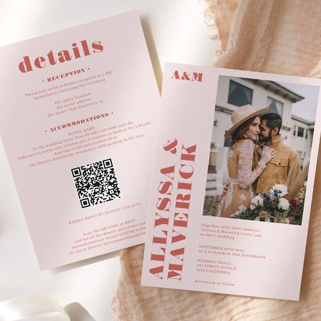 Convites Casamento de fotos do Elegant Bold boho beige terr (Criador carregado)