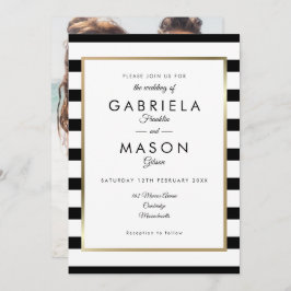 Convites Casamento De Fotos Elegante Black E White Stripe