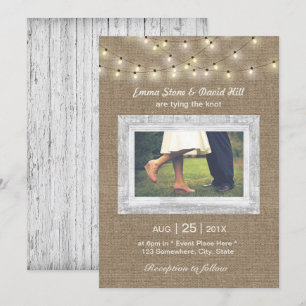 Convites Casamento De Fotos Elegante De Luzes De Burlap Rú