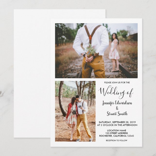 Convites Casamento de fotos elegante e rústico moderno (Frente/Verso)