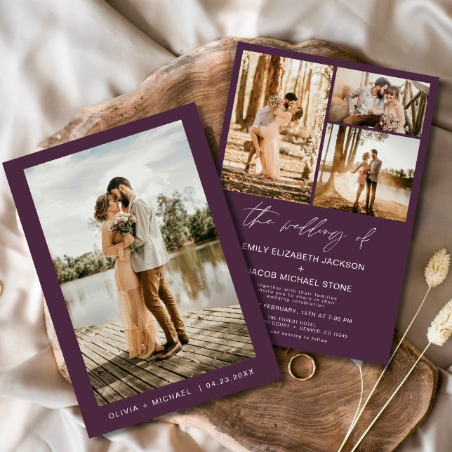 Convites Casamento de Fotos Elegante Minimalista Plum Purpl (Criador carregado)