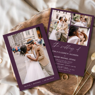 Convites Casamento de Fotos Elegante Minimalista Plum Purpl
