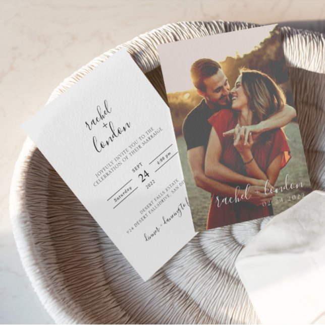 Convites Casamento de Fotos Elegante Moderno e Minimalista (save the date, thank you invitation, wedding card, wedding photo, photo collage, personalized photo)