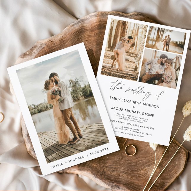 Convites Casamento de Fotos Elegante Moderno Minimalista (Criador carregado)