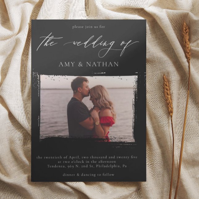 Convites Casamento de Fotos em Preto Moderno (Criador carregado)