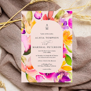 Convites Casamento de fotos florais com foto de cor d'água 